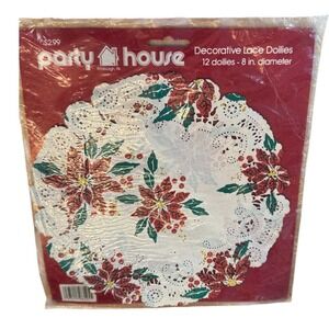 Vintage Christmas Lace Doilies Lot 44pc Party House Poinsettia Beistle Holly‎